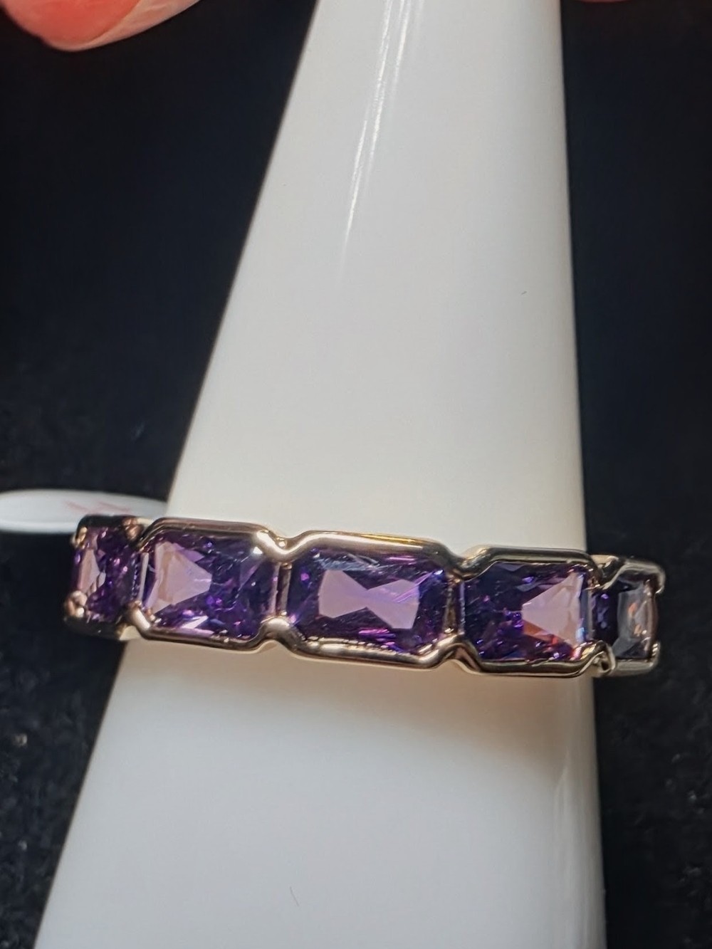 Amethyst-Style Gemstone Band Ring in Gold Plating